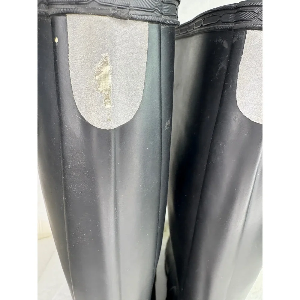 Hunter Women Tall Black Rubber Rain Boots Buckle Detail Side Logo Size 5